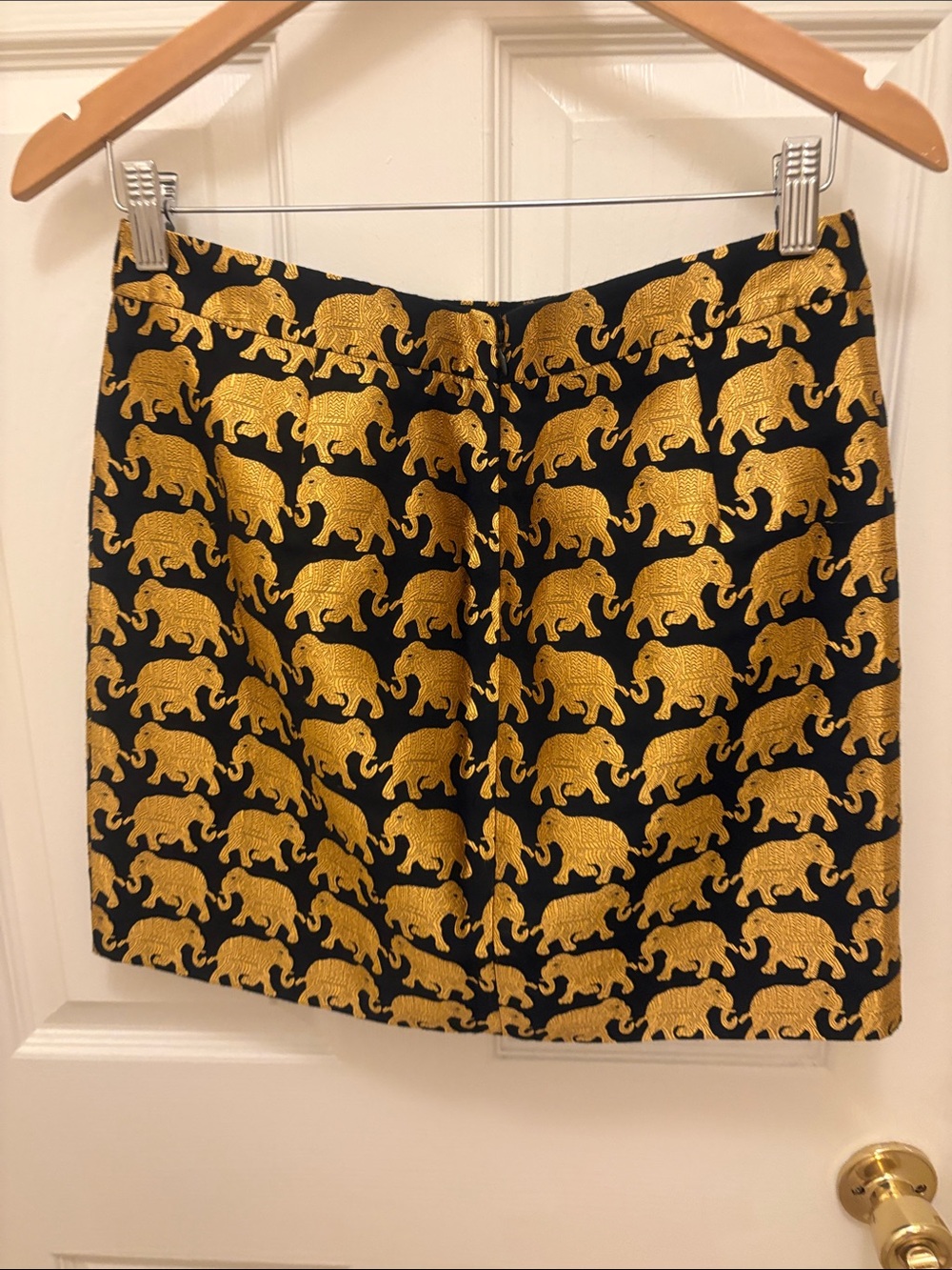 J. Crew Black Mini Skirt with Gold Elephant Jacquard - Picture 3 of 3